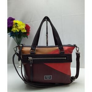 Fossil Dawson Multicolor Leather Double Handles Zipper Satchel Bag